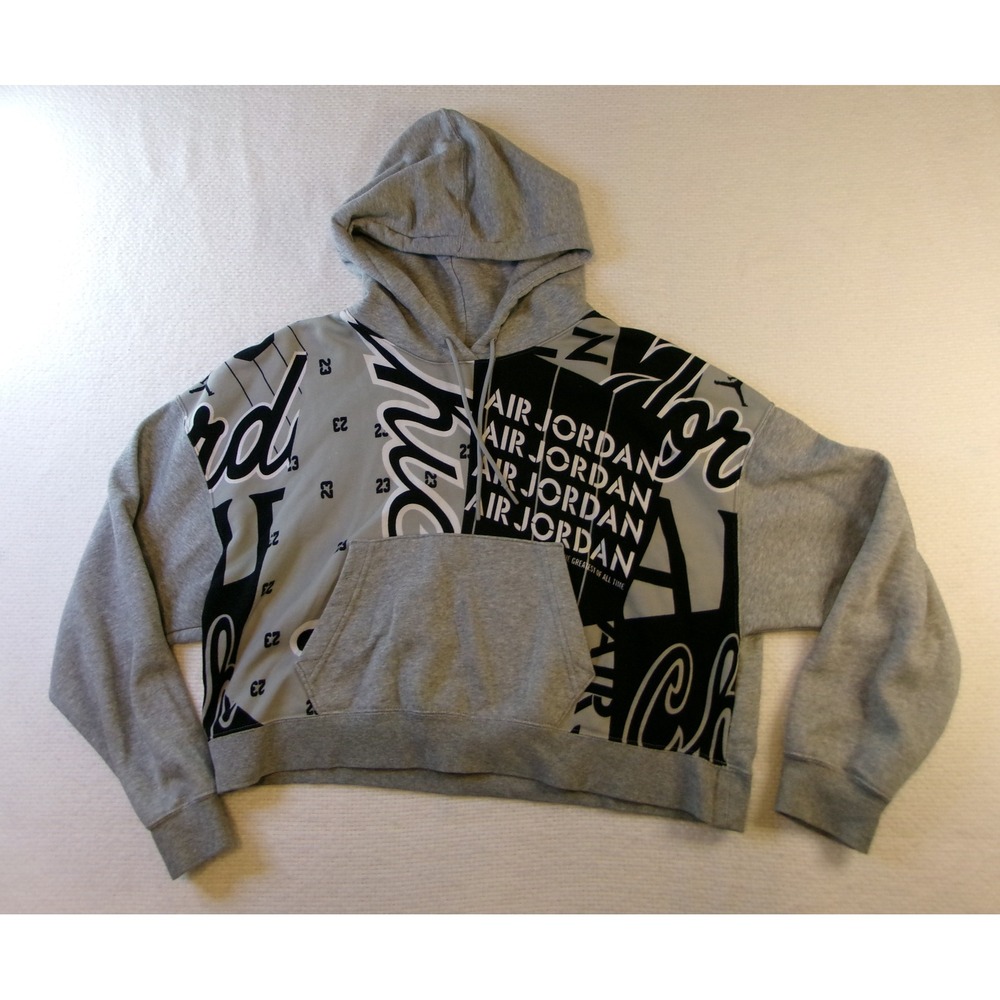 Jordan Women Graphic Fleece Pullover Hoodie Gray‎ Black DD9295-064 Size M